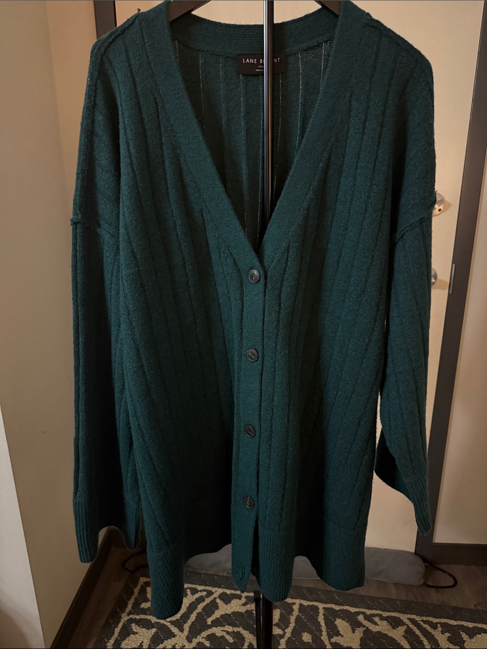 Lane Bryant Dark Teal Ribbed V-Neck Button Cardigan